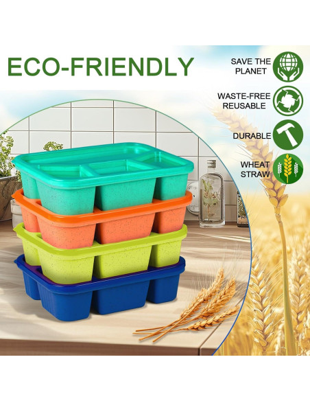 Contenedores Bento BIEOFFEI 4 Compartimentos Reutilizables 1000ml