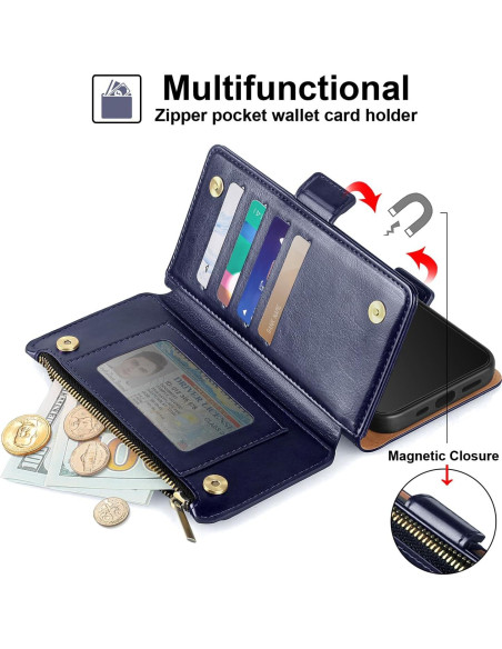 Funda de Cartera Antsturdy para iPhone 16 Pro Max Azul