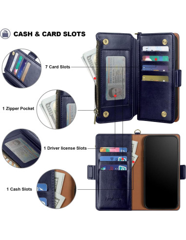 Funda de Cartera Antsturdy para iPhone 16 Pro Max Azul