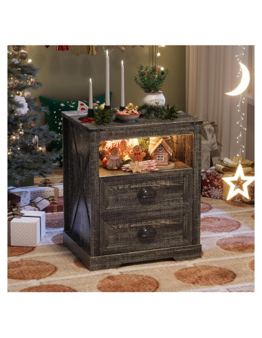 Mesita de Noche FONTOI Campestre con Carga USB y Luz LED