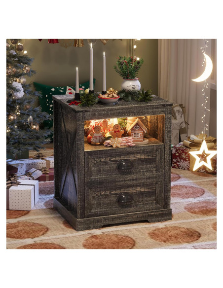 Mesita de Noche FONTOI Campestre con Carga USB y Luz LED