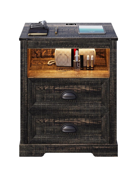 Mesita de Noche FONTOI Campestre con Carga USB y Luz LED
