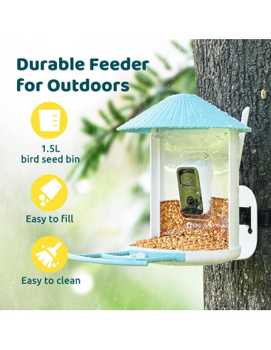 Comedero Inteligente NETVUE Birdfy con Cámara 1080P Azul