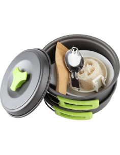 MalloMe Kit de Cocina Camping 10 Piezas Aluminio Verde 2