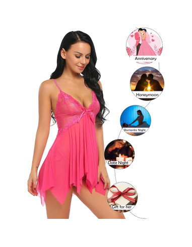 Avidlove Lencería Babydoll Encaje Talla Grande Rojo Rosa