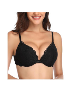 Sostén Push Up Deyllo 38C Negro con Encaje y Soporte