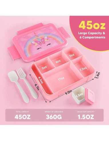 Caja Bento JYPS Rosa para Niños 6 Compartimentos A Prueba de Fugas