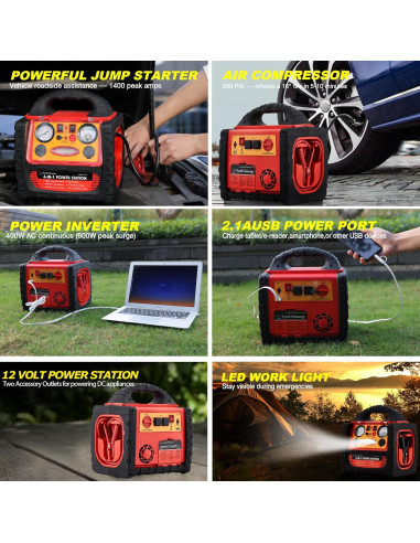 Arrancador de coche Tyrell Chenergy HH715a 1800A con compresor