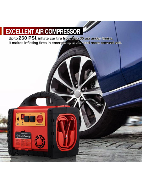 Arrancador de coche Tyrell Chenergy HH715a 1800A con compresor