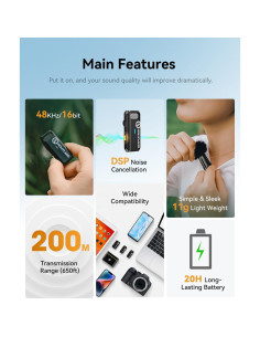 Micrófono Lavalier Inalámbrico Hollyland Lark M1 200m 8H 2