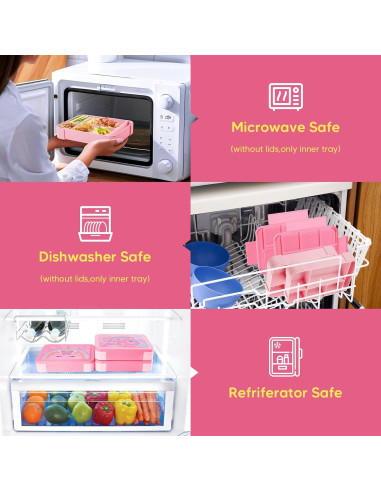 Caja Bento JYPS Rosa para Niños 6 Compartimentos A Prueba de Fugas