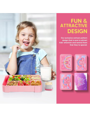 Caja Bento JYPS Rosa para Niños 6 Compartimentos A Prueba de Fugas