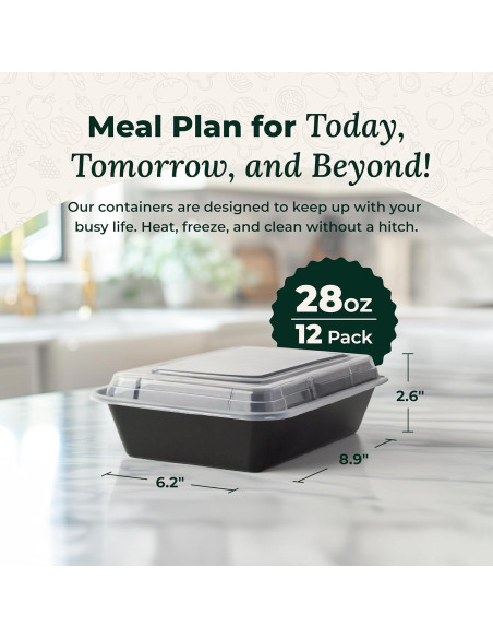 Contenedores de Comida Enther 12 Piezas 830ml Apilables BPA Free