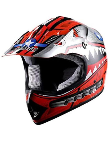 Casco Motocross WOW Youth Shark Rojo Pequeño Aprobado DOT