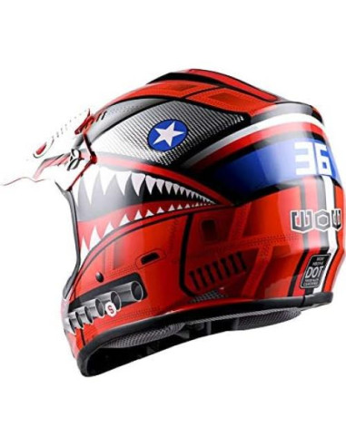 Casco Motocross WOW Youth Shark Rojo Pequeño Aprobado DOT