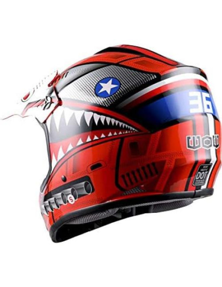 Casco Motocross WOW Youth Shark Rojo Pequeño Aprobado DOT