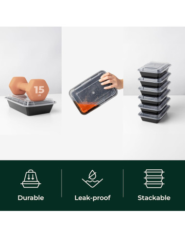 Contenedores de Comida Enther 12 Piezas 830ml Apilables BPA Free