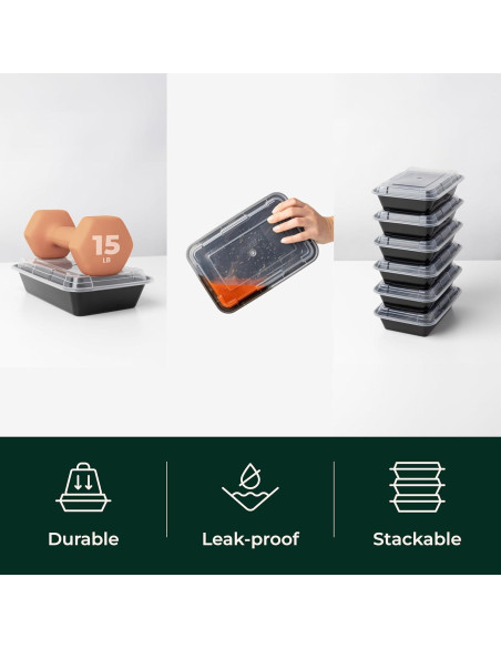 Contenedores de Comida Enther 12 Piezas 830ml Apilables BPA Free