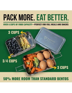 Caja Bento Apilable GreenLunch de Acero Inoxidable 6 Tazas 2