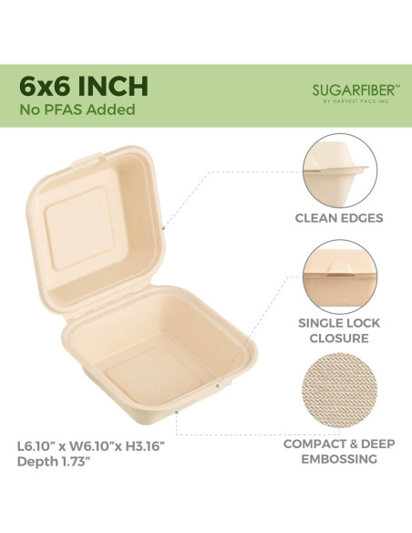 50 Contenedores Cuadrados Compostables Harvest Pack 15.24 cm 50 Contenedores Cuadrados Compostables Harvest Pack 15.24 cm
