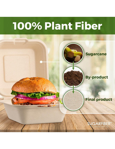 50 Contenedores Cuadrados Compostables Harvest Pack 15.24 cm 50 Contenedores Cuadrados Compostables Harvest Pack 15.24 cm