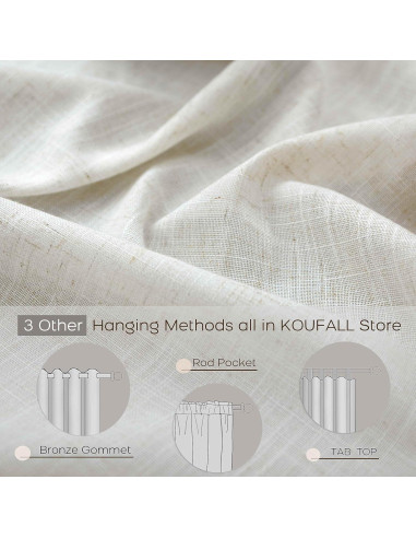Cortinas de Lino KOUFALL 42x229 cm, 2 Paneles Semi Transparentes