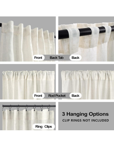 Cortinas de Lino KOUFALL 42x229 cm, 2 Paneles Semi Transparentes