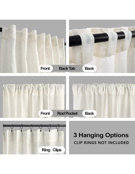 Cortinas de Lino KOUFALL 42x229 cm, 2 Paneles Semi Transparentes
