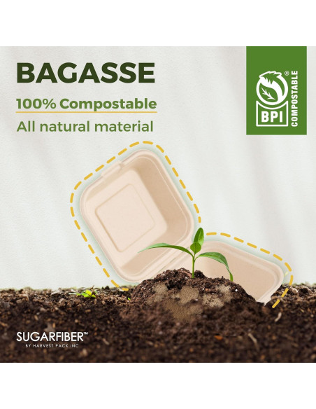 50 Contenedores Cuadrados Compostables Harvest Pack 15.24 cm 50 Contenedores Cuadrados Compostables Harvest Pack 15.24 cm