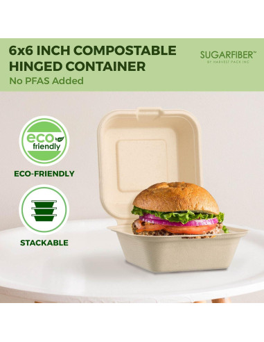 50 Contenedores Cuadrados Compostables Harvest Pack 15.24 cm