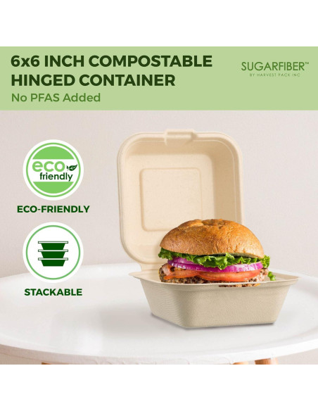 50 Contenedores Cuadrados Compostables Harvest Pack 15.24 cm 50 Contenedores Cuadrados Compostables Harvest Pack 15.24 cm