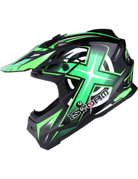 Casco MX 1Storm HF801 Verde + Gafas + Guantes XXL