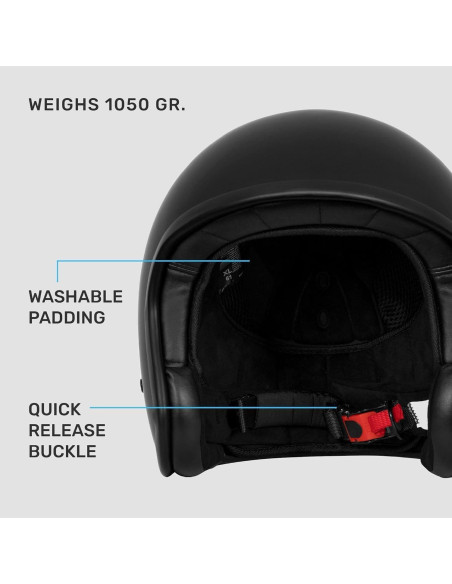 Casco de Moto Abierto Westt Vintage XL Negro Mate 3/4