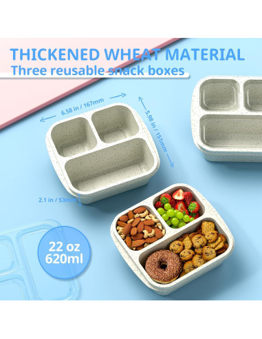 Cajas Bento Apilables Enstphjoy - 3 Compartimentos, 650ml, Blanco