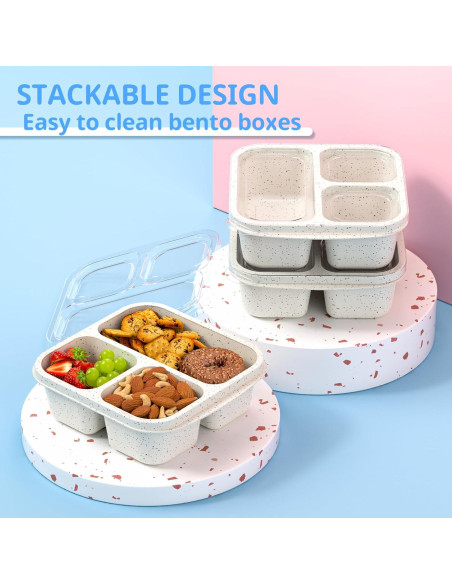 Cajas Bento Apilables Enstphjoy - 3 Compartimentos, 650ml, Blanco