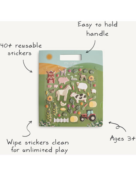 Set de Stickers Reutilizables Mushie Granja 50 Piezas