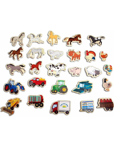 Tablero Magnético Montessori de Granja - 27 Piezas de Madera