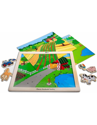 Tablero Magnético Montessori de Granja - 27 Piezas de Madera