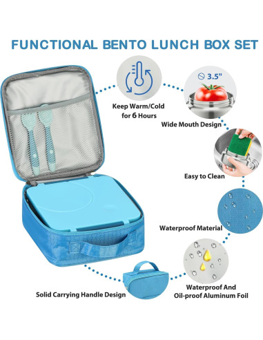 Juego de Almuerzo Bento Howeemo Azul con Termo 227g 4 Compartimentos
