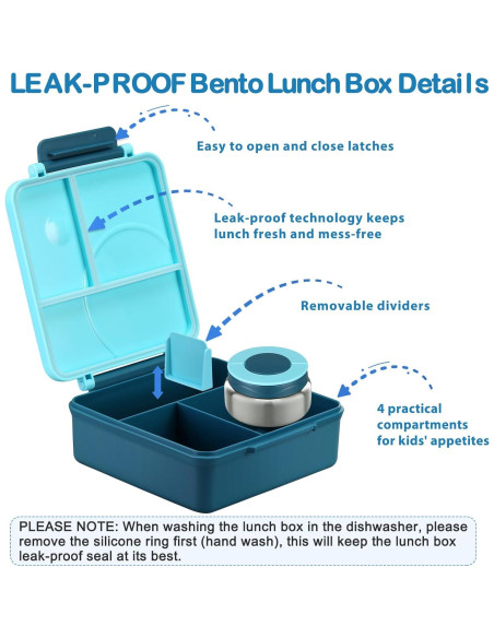 Juego de Almuerzo Bento Howeemo Azul con Termo 227g 4 Compartimentos