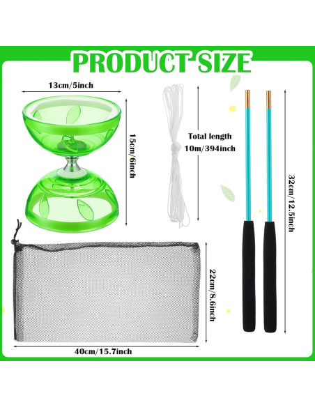 Juego de Diabolo Chino Simgoing Verde con Palos y Cuerda