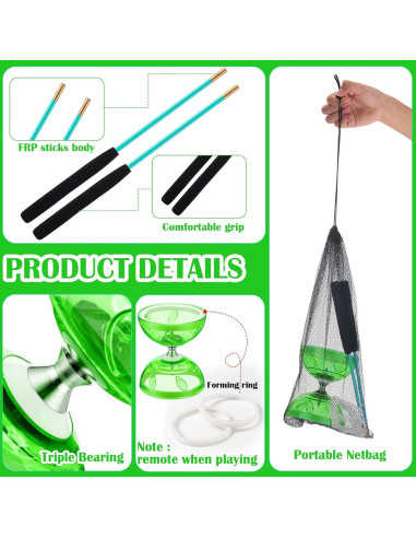 Juego de Diabolo Chino Simgoing Verde con Palos y Cuerda
