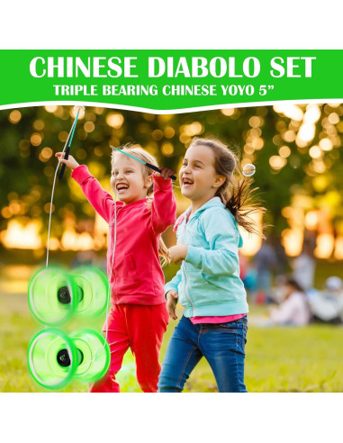 Juego de Diabolo Chino Simgoing Verde con Palos y Cuerda