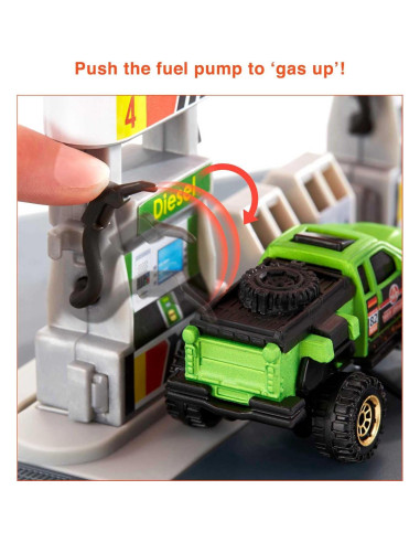 Estación de Combustible Matchbox + Camión 1:64 y Centro 5 Niveles