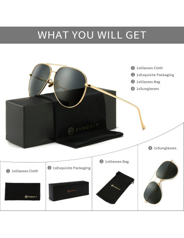 Gafas de sol aviador SUNGAIT - Lentes polarizados grandes