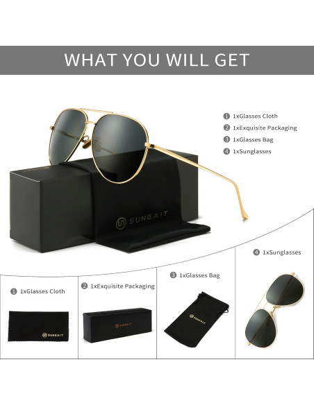 Gafas de sol aviador SUNGAIT - Lentes polarizados grandes