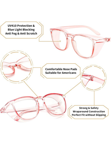 Gafas de seguridad Alsenor Anti Vaho UV Azul 2 Pzs Rosa+Transp