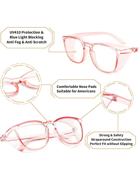 Gafas de seguridad Alsenor Anti Vaho UV Azul 2 Pzs Rosa+Transp