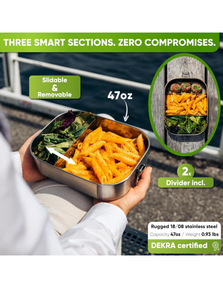 Caja de Almuerzo de Acero Inoxidable Blockhütte 1.4L 3 Compartimentos Caja de Almuerzo de Acero Inoxidable Blockhütte 1.4L 3 Compartimentos