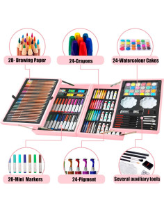 Kit de Arte KINSPORY 139 Piezas Dibujo y Pintura Rosa 2